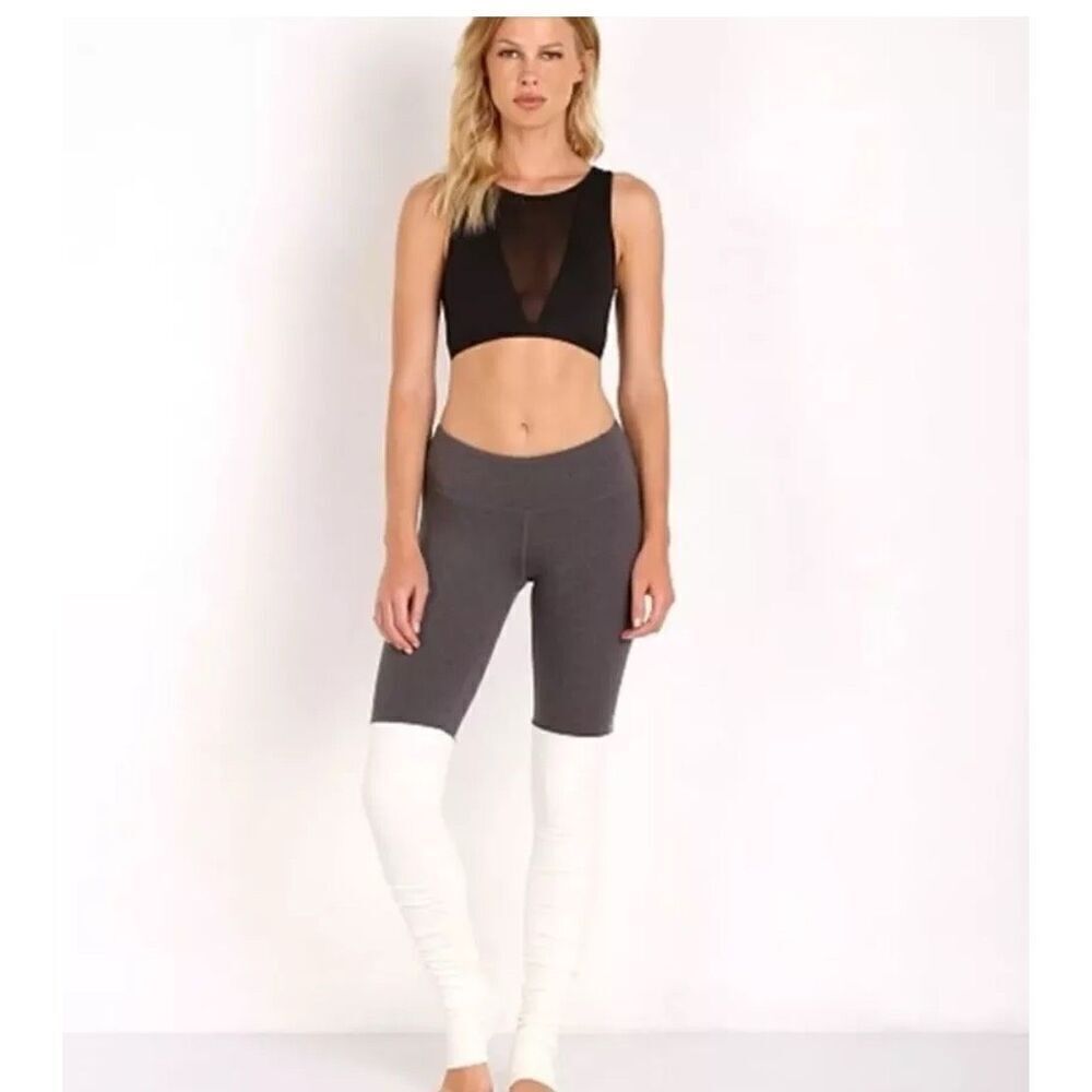 Alo Yoga Goddess Grey White Ruched Yoga Gym Workout Pilates Leggings Size S